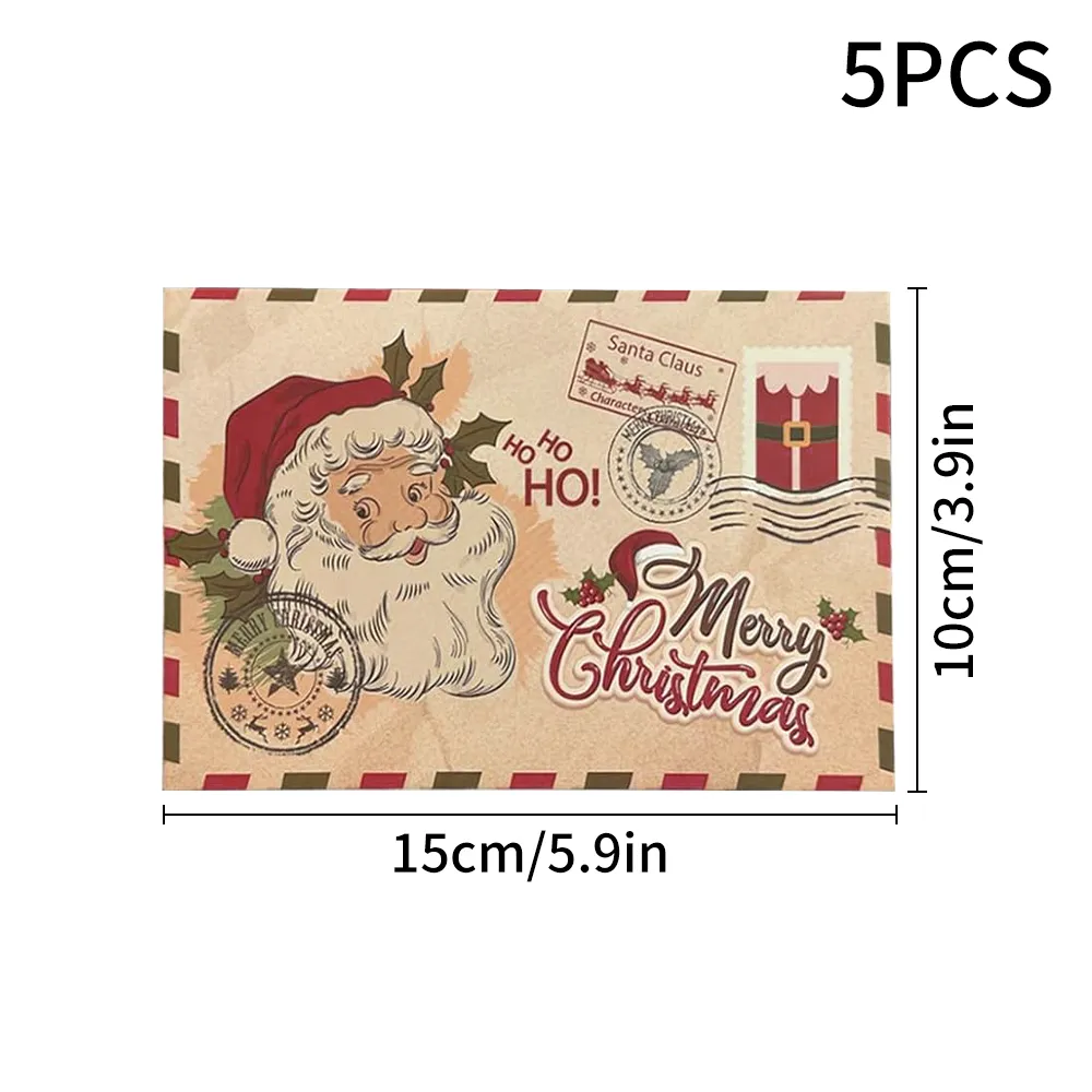 5Pcs Christmas Postcard Greeting Card Vintage Christmas Stamp Cards with Envelopes New Year Gift Card Xmas Party Decor Supplies