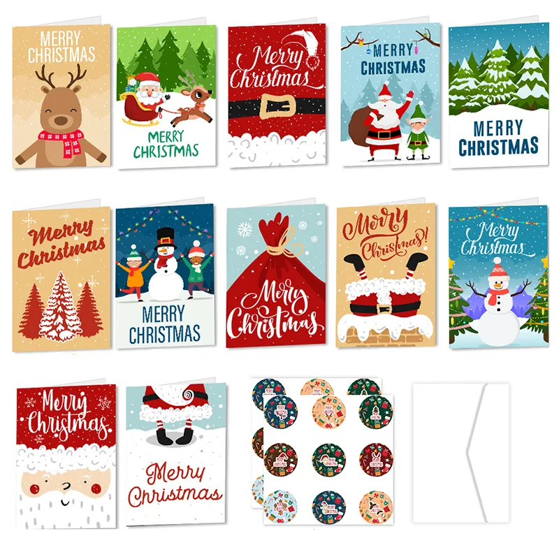 26pcs/set Merry Christmas Fold Greeting Cards with Envelopes Xmas Party DIY Gift Card New Year Party Decorations Navidad Noel
