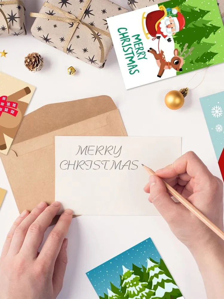 26pcs/set Merry Christmas Fold Greeting Cards with Envelopes Xmas Party DIY Gift Card New Year Party Decorations Navidad Noel