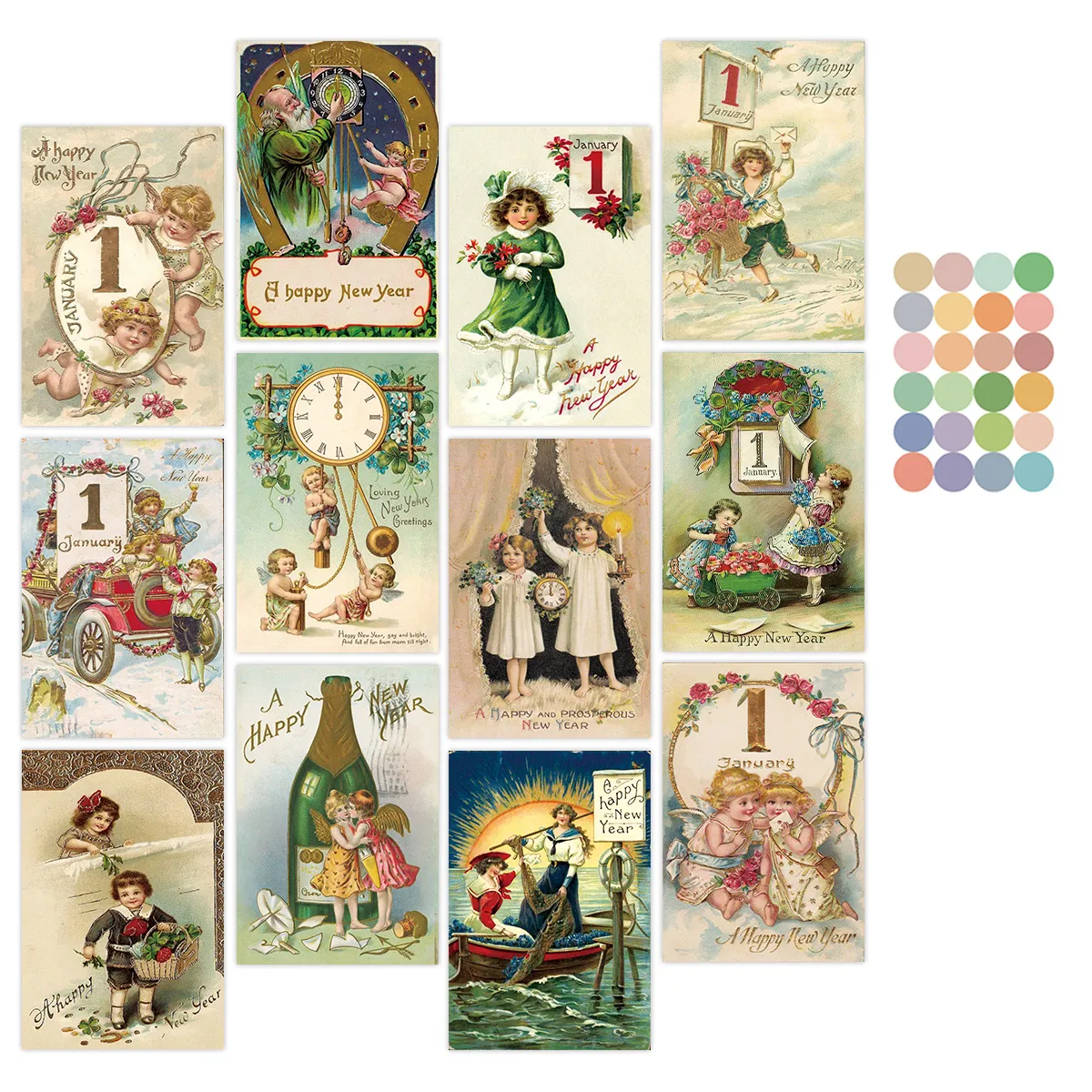 12pc Vintage-Inspired Postcards for Christmas & New Year,Happy New Year Greeting Card,Wall Collage Kit,Home Christmas Decoration