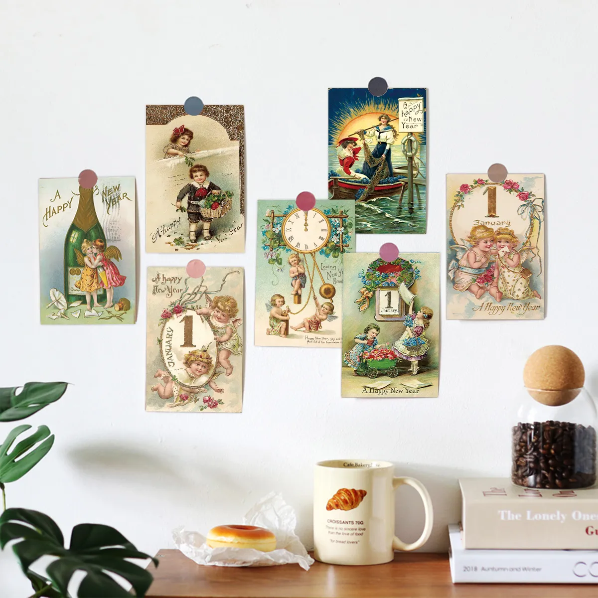 12pc Vintage-Inspired Postcards for Christmas & New Year,Happy New Year Greeting Card,Wall Collage Kit,Home Christmas Decoration