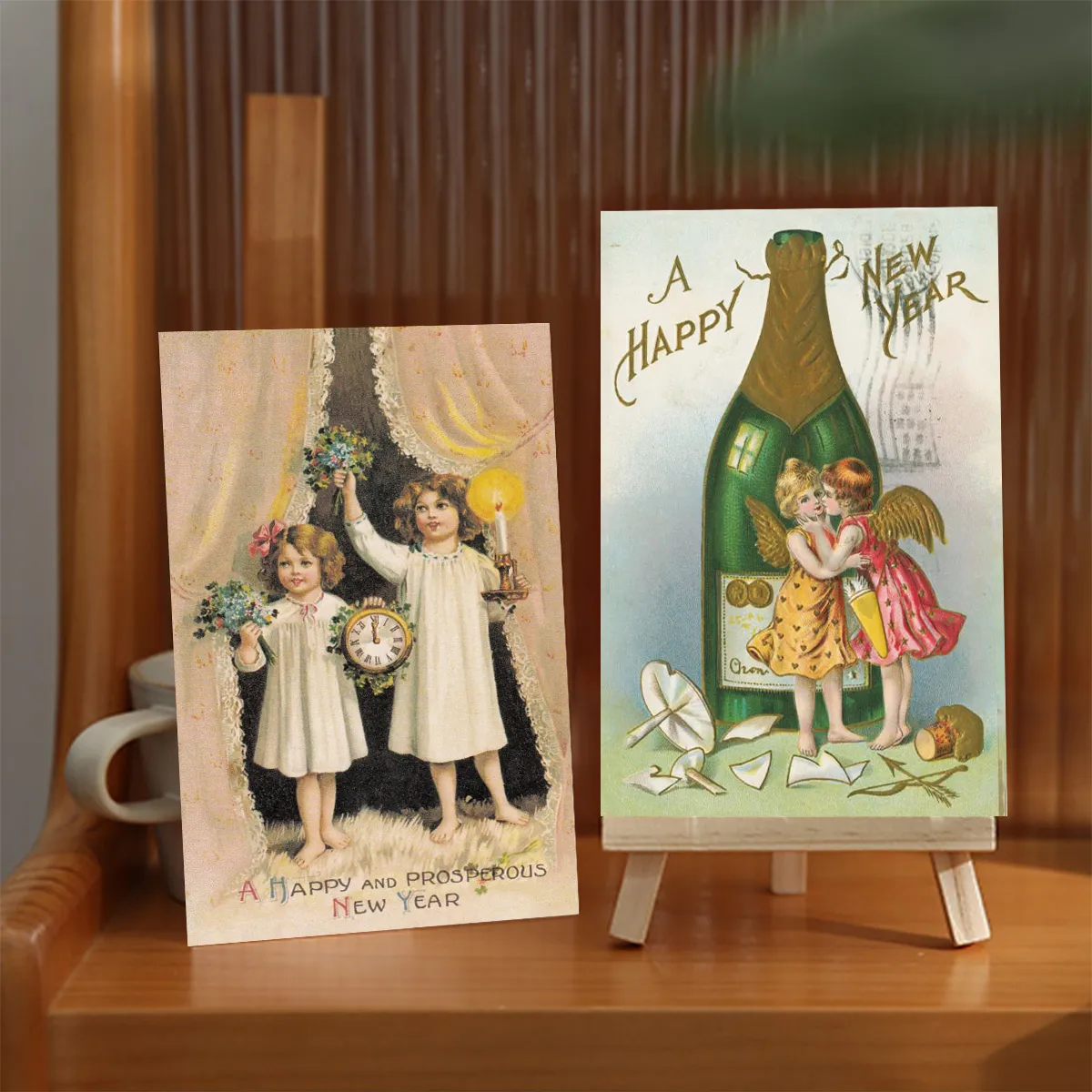 12pc Vintage-Inspired Postcards for Christmas & New Year,Happy New Year Greeting Card,Wall Collage Kit,Home Christmas Decoration