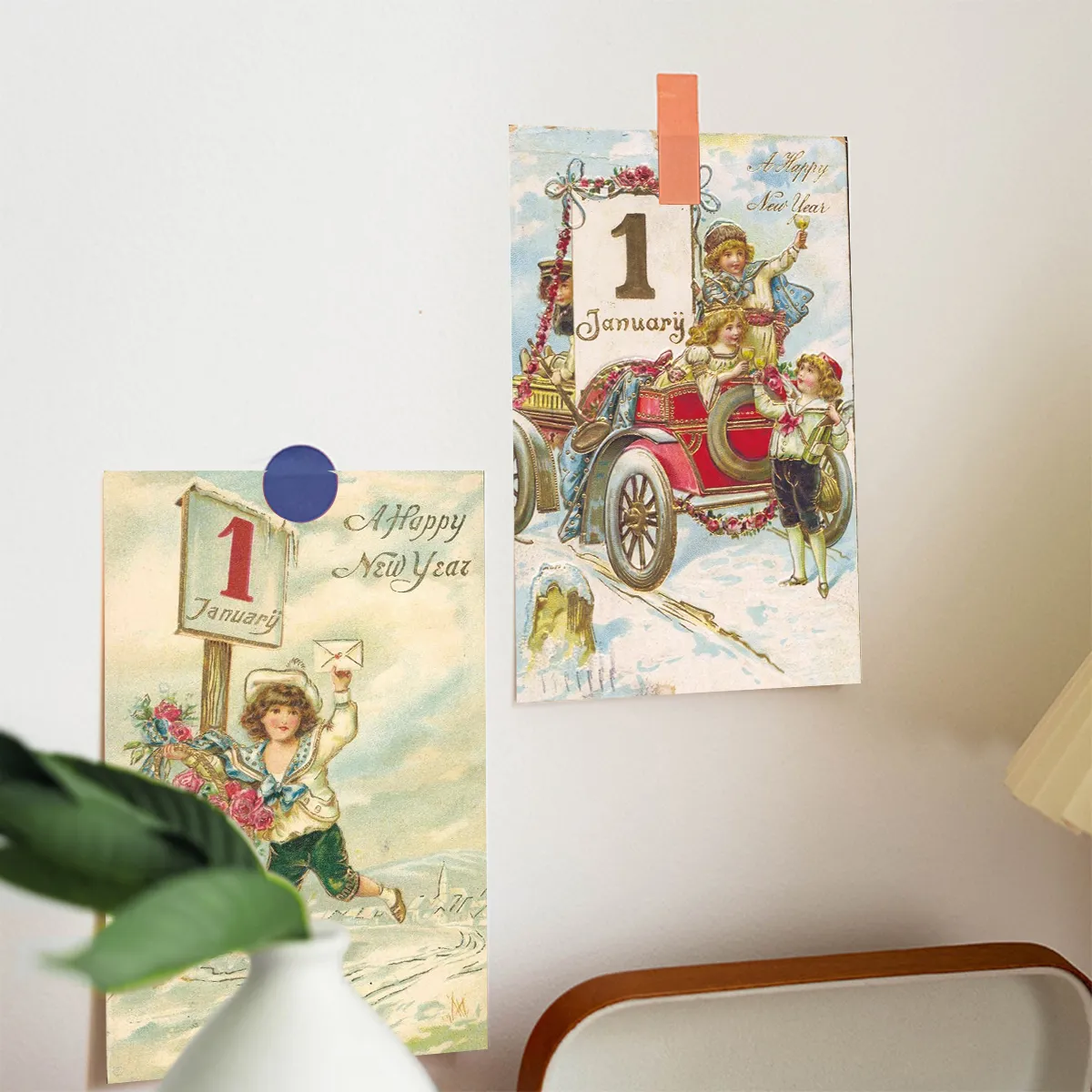 12pc Vintage-Inspired Postcards for Christmas & New Year,Happy New Year Greeting Card,Wall Collage Kit,Home Christmas Decoration