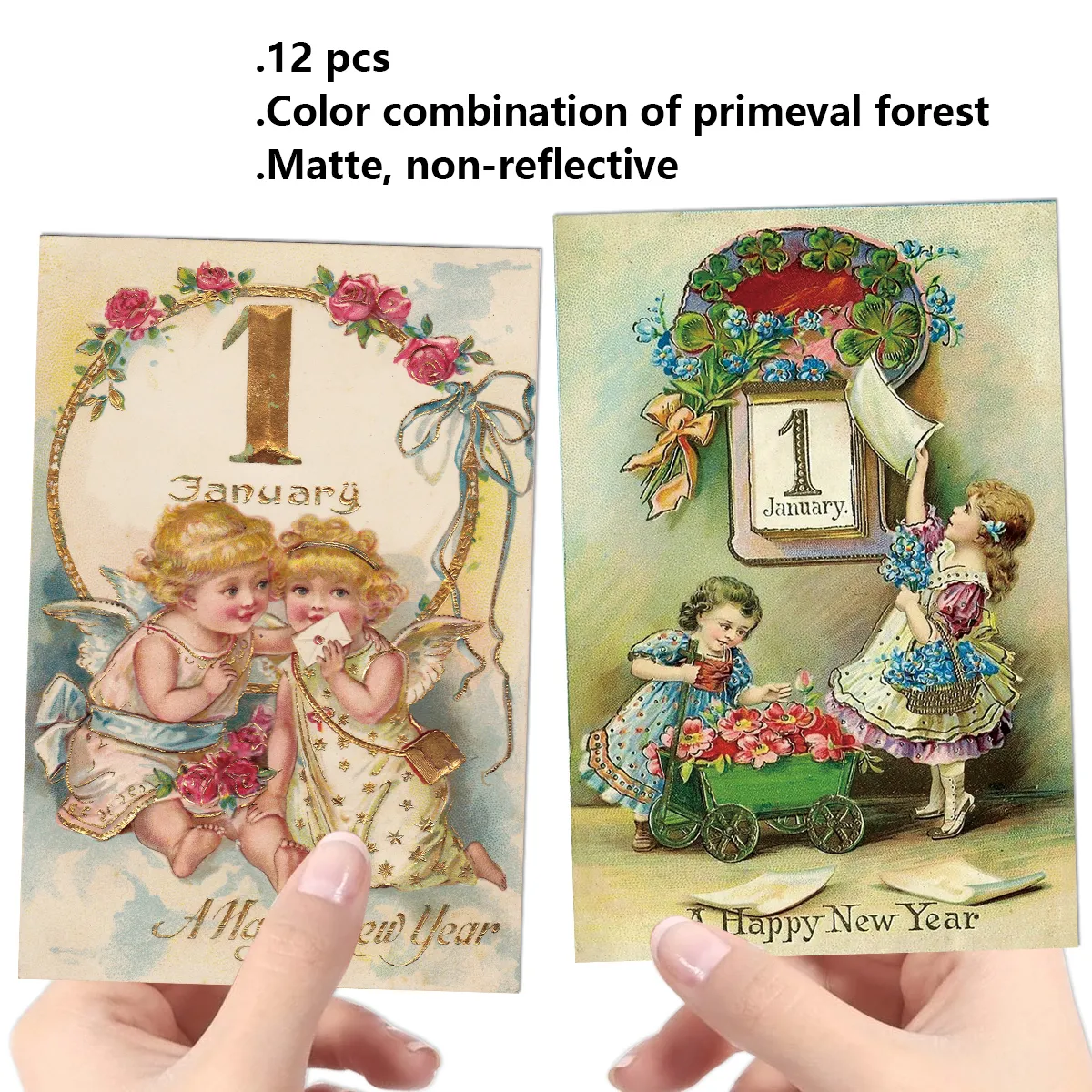 12pc Vintage-Inspired Postcards for Christmas & New Year,Happy New Year Greeting Card,Wall Collage Kit,Home Christmas Decoration