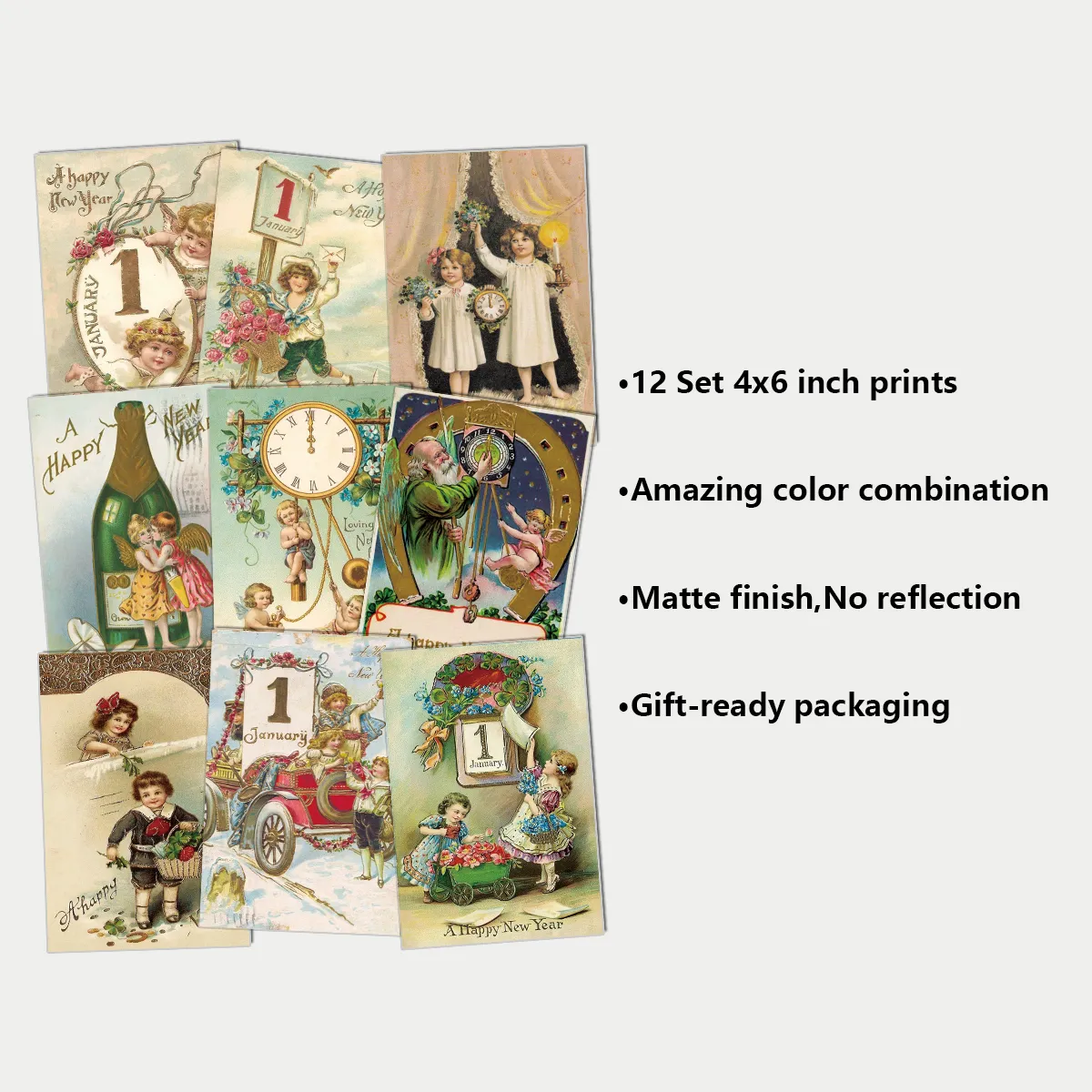12pc Vintage-Inspired Postcards for Christmas & New Year,Happy New Year Greeting Card,Wall Collage Kit,Home Christmas Decoration