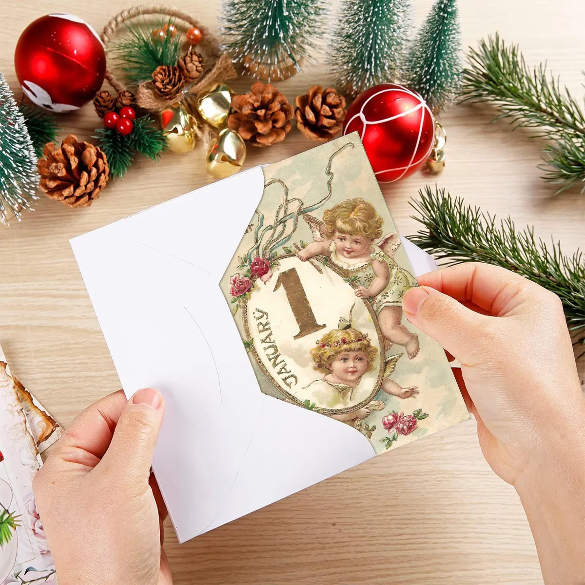 12pc Vintage-Inspired Postcards for Christmas & New Year,Happy New Year Greeting Card,Wall Collage Kit,Home Christmas Decoration