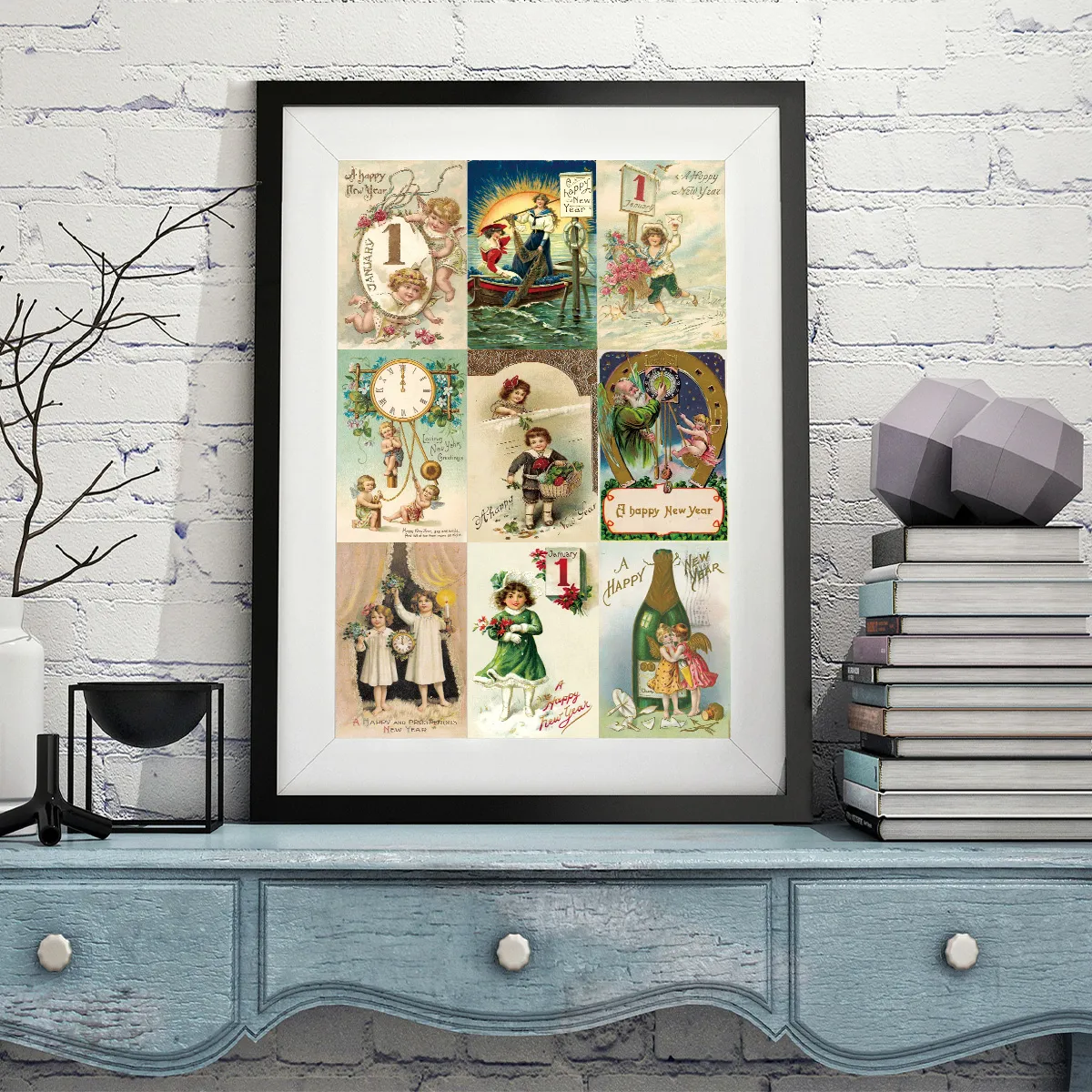12pc Vintage-Inspired Postcards for Christmas & New Year,Happy New Year Greeting Card,Wall Collage Kit,Home Christmas Decoration
