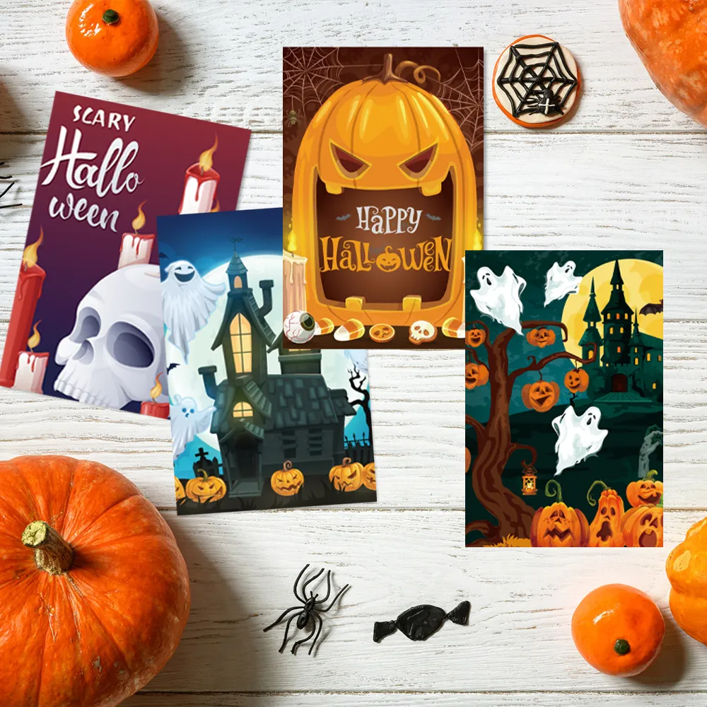 12/24pcs Halloween Pumpkin Ghost Greeting Cards Party Invitations Postcard Card Kids Gift Happy Halloween Party Supplies