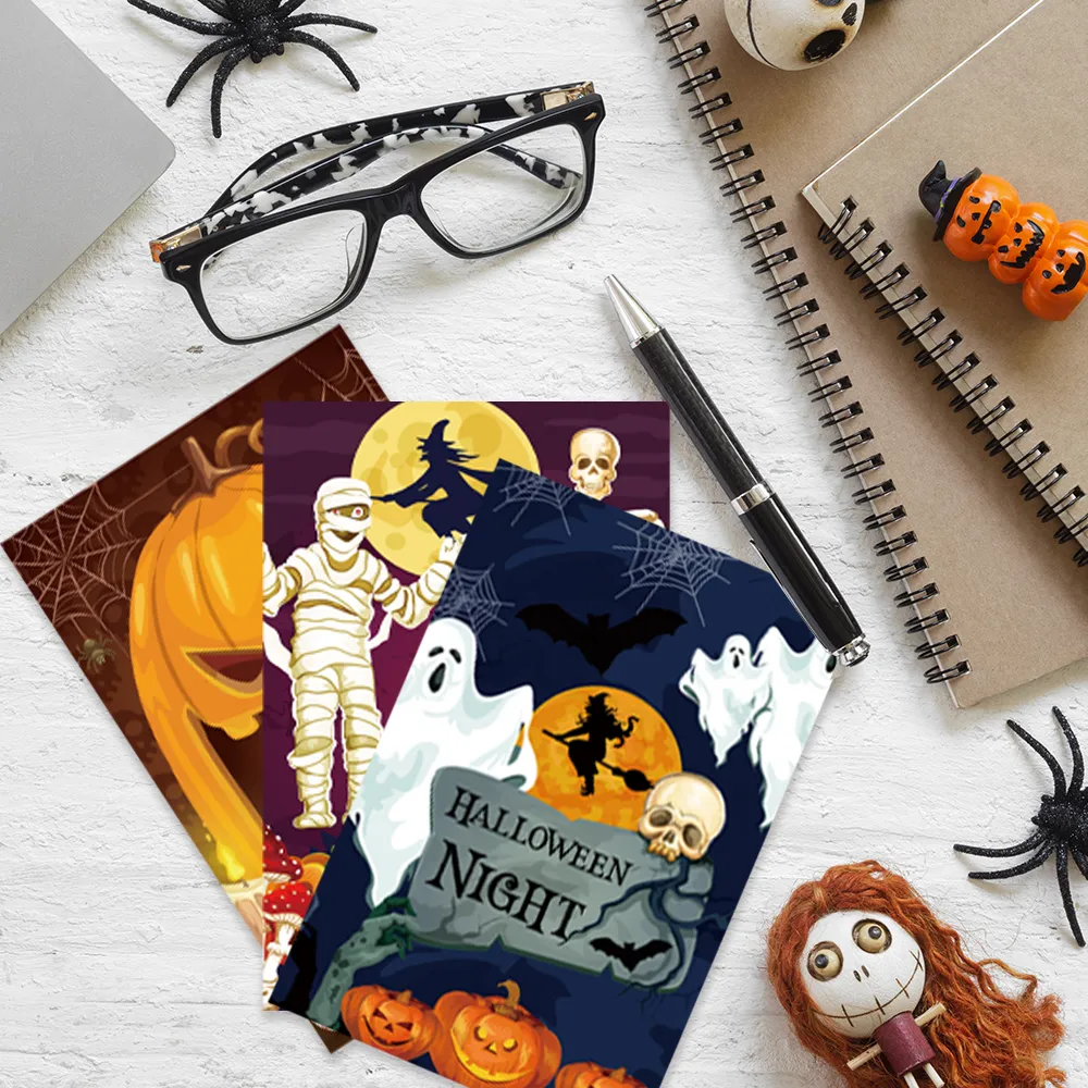 12/24pcs Halloween Pumpkin Ghost Greeting Cards Party Invitations Postcard Card Kids Gift Happy Halloween Party Supplies