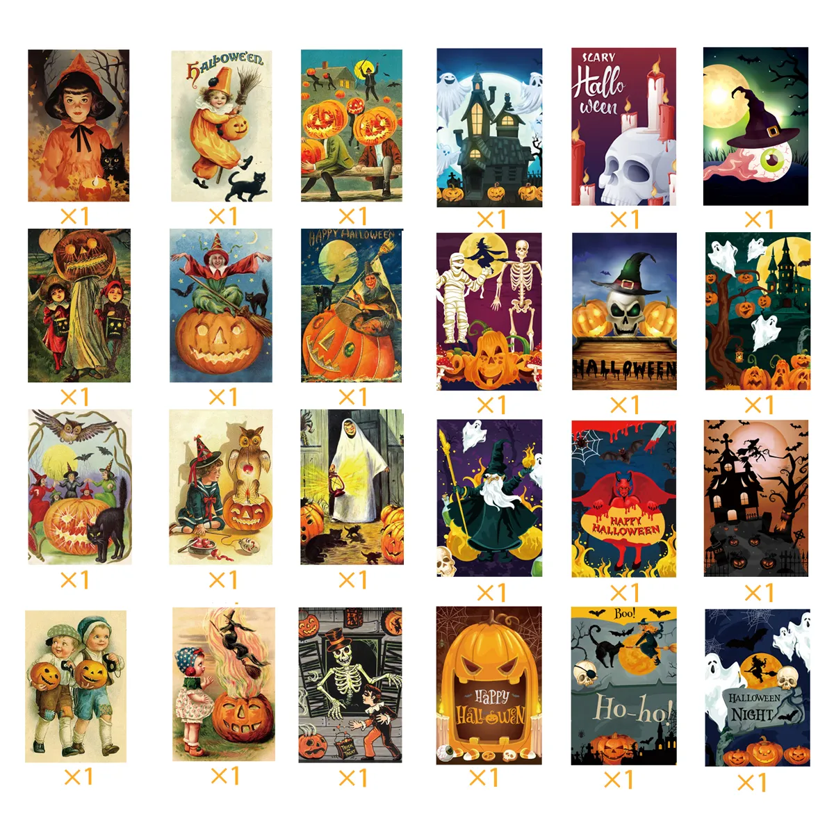 12/24pcs Halloween Pumpkin Ghost Greeting Cards Party Invitations Postcard Card Kids Gift Happy Halloween Party Supplies