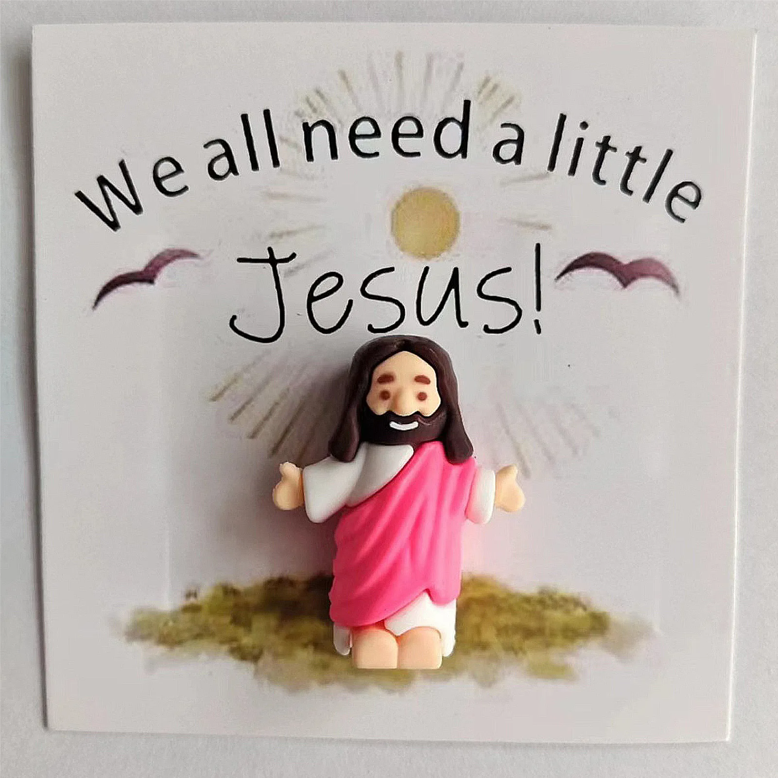 9*9cm Mini Easter Jesus Figures with Card Pocket Jesus Toy Sunday School Baptism Souvenirs Easter Invitation Cards