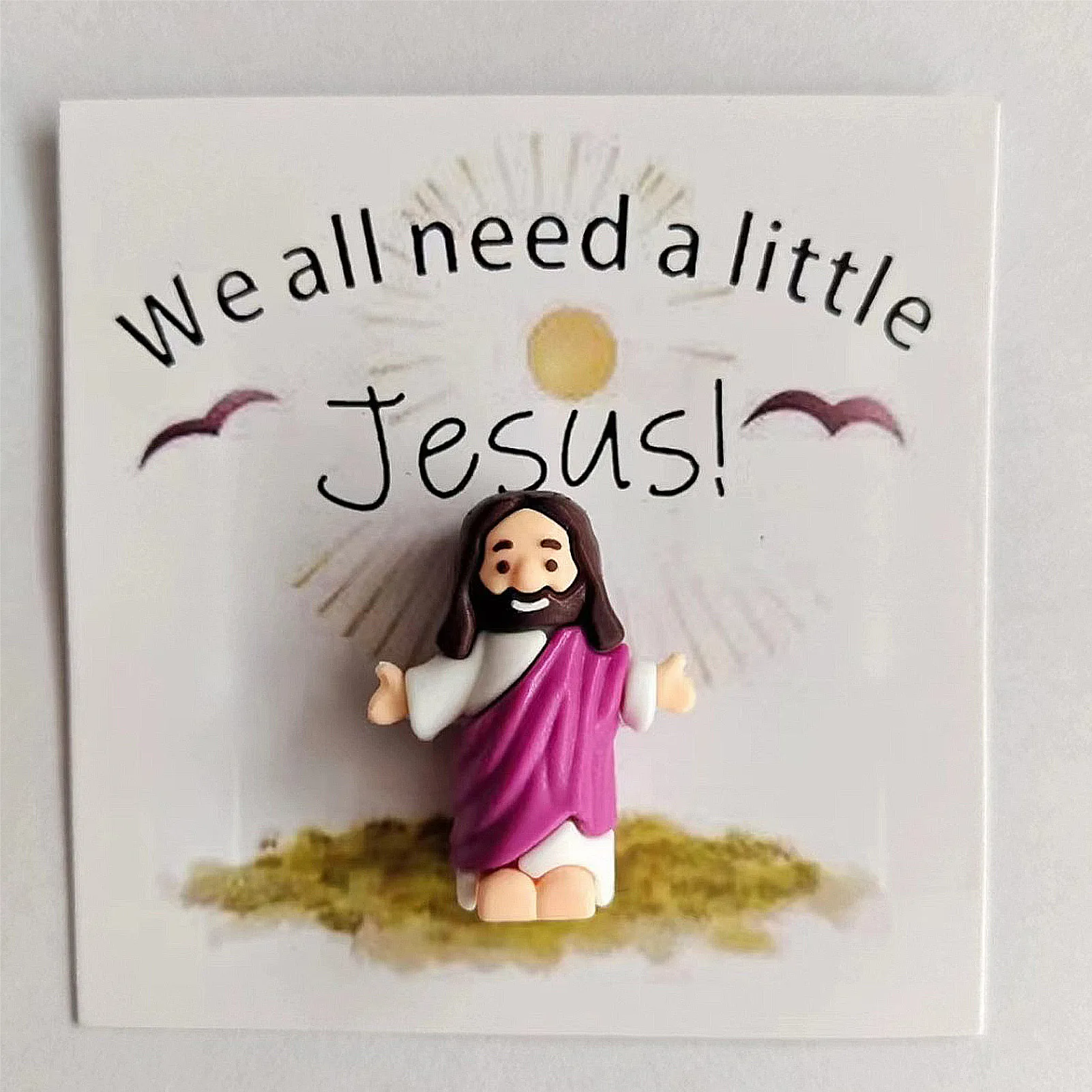 9*9cm Mini Easter Jesus Figures with Card Pocket Jesus Toy Sunday School Baptism Souvenirs Easter Invitation Cards