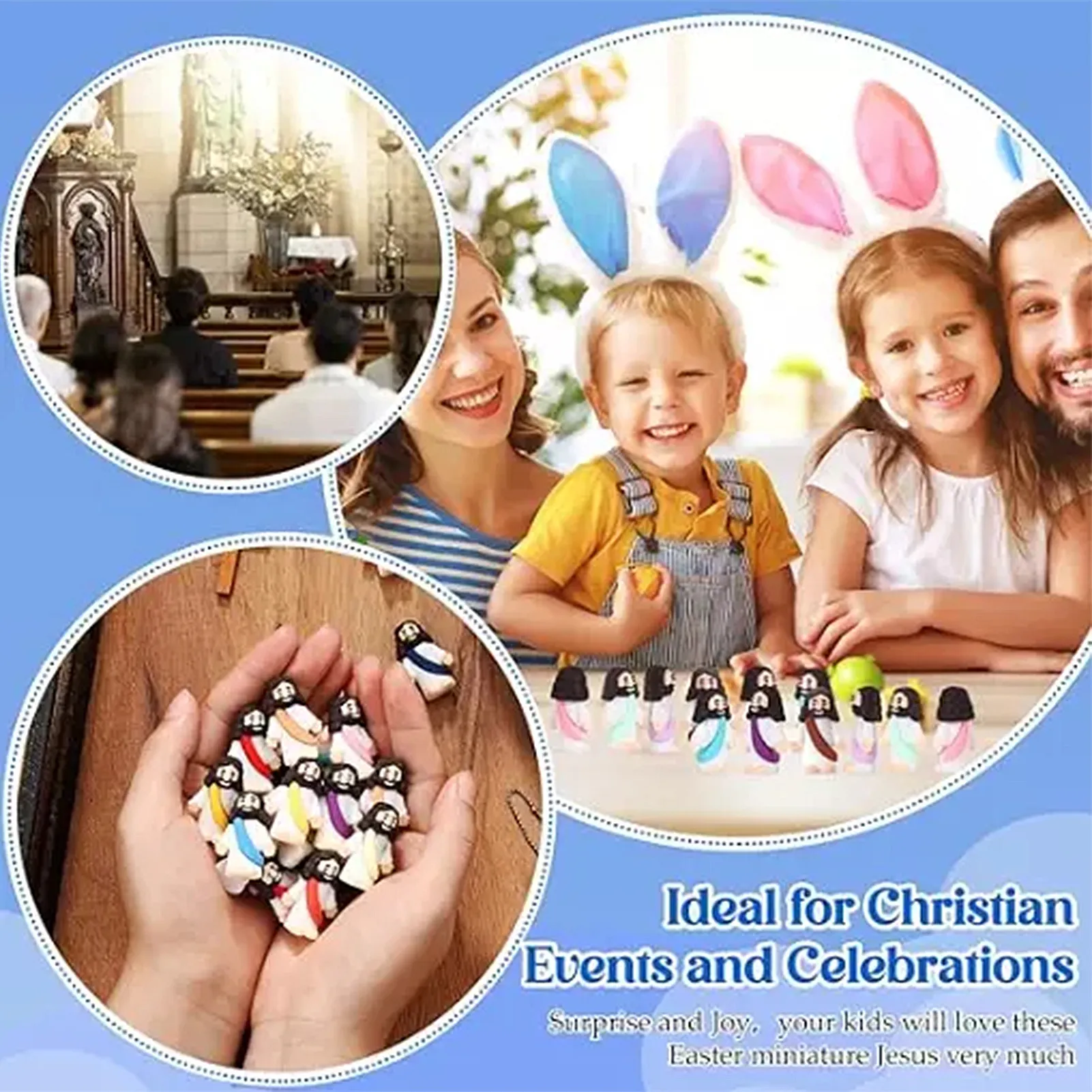 9*9cm Mini Easter Jesus Figures with Card Pocket Jesus Toy Sunday School Baptism Souvenirs Easter Invitation Cards