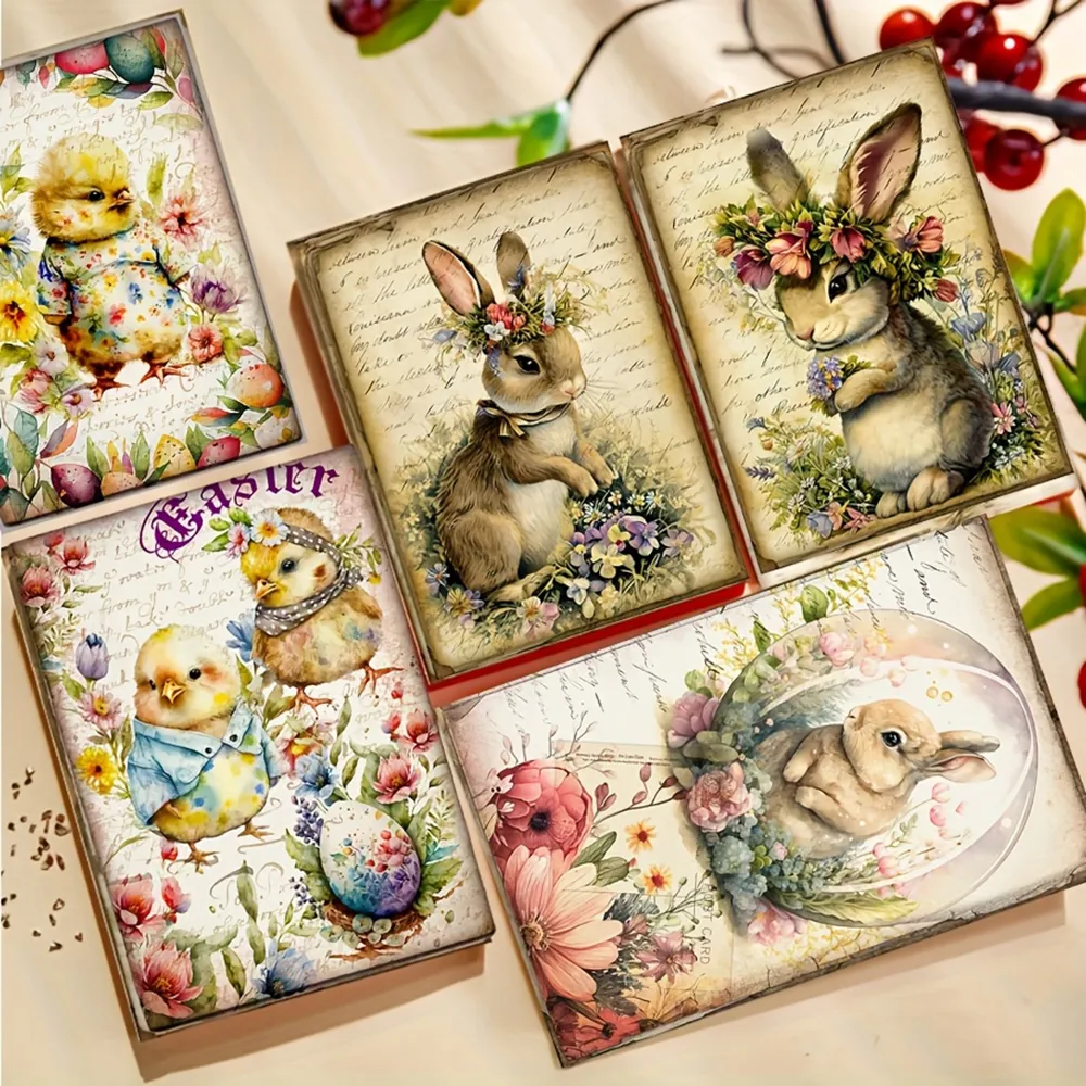 JAIIMAN 44pcs Card Set Spring Easter Egg Patterns, for Greeting Poster Cards, Paper Craft,Holiday Flag DIY, Album Decor, Craft
