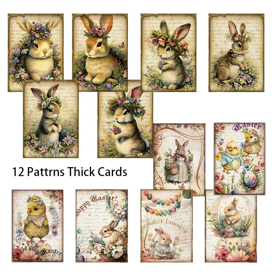JAIIMAN 44pcs Card Set Spring Easter Egg Patterns, for Greeting Poster Cards, Paper Craft,Holiday Flag DIY, Album Decor, Craft