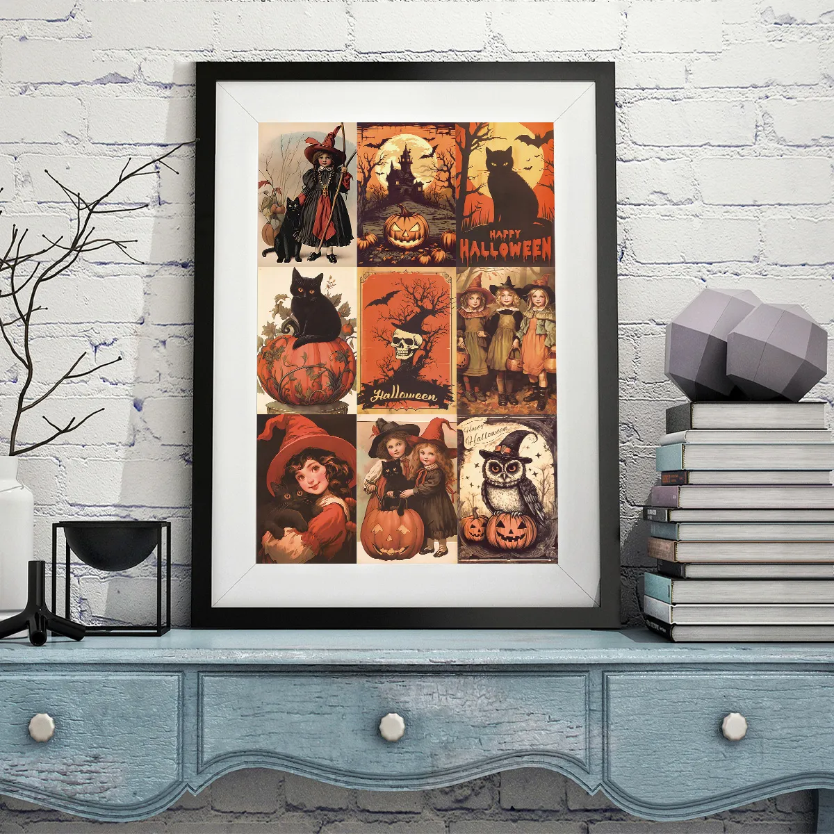 10pcs Vintage Halloween Greeting Cards Halloween Decoration Postcard with Black Cat,Pumpkin, Wall Stickers Note Cards Home Decor