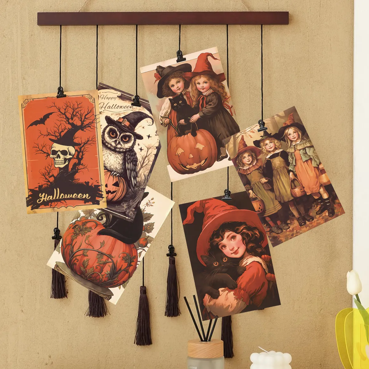 10pcs Vintage Halloween Greeting Cards Halloween Decoration Postcard with Black Cat,Pumpkin, Wall Stickers Note Cards Home Decor