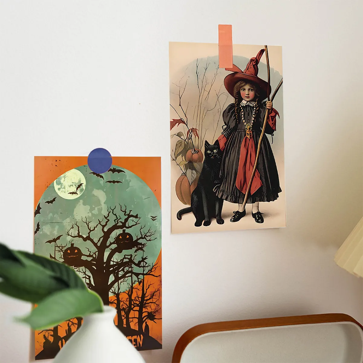 10pcs Vintage Halloween Greeting Cards Halloween Decoration Postcard with Black Cat,Pumpkin, Wall Stickers Note Cards Home Decor