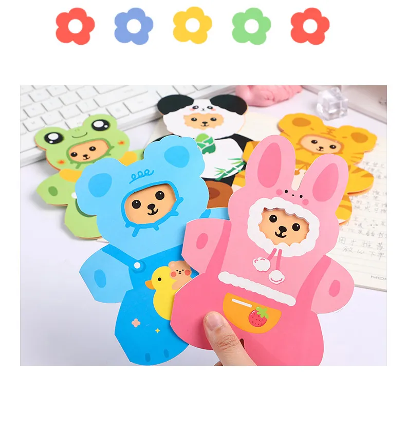 12Pcs Cratoon Animal Theme Folding Greeting Card Invitations Gift Card for Kids Birthday Baby Shower Back To Shool Party Decor