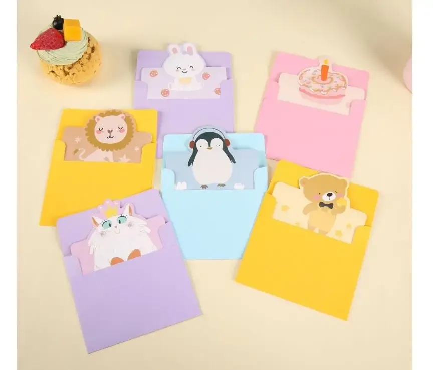 12 Sheets Cartoon Cute Animal Birthday Invitations Card Baby Shower Blessing Thank You New Year Greeting Card with Envelope