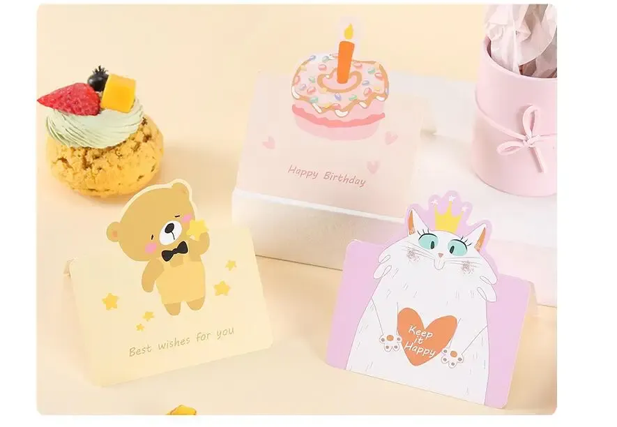 12 Sheets Cartoon Cute Animal Birthday Invitations Card Baby Shower Blessing Thank You New Year Greeting Card with Envelope