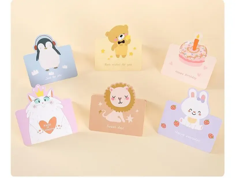 12 Sheets Cartoon Cute Animal Birthday Invitations Card Baby Shower Blessing Thank You New Year Greeting Card with Envelope