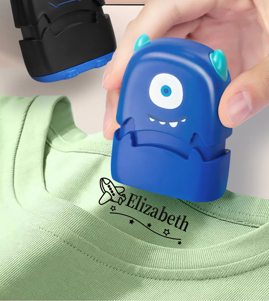 Custom Cartoon Baby Name Stamp Kit - Reusable for Cotton/Modal Clothes & School Bags, Non-Toxic Waterproof Ink Seal