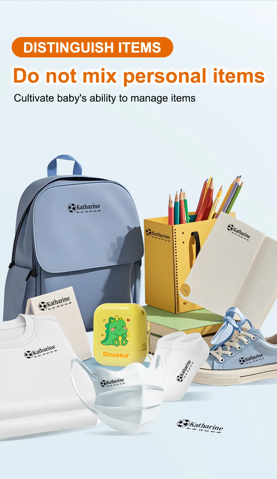 Custom Name Stamp for Laundry & Travel - Waterproof Ink Seal with Cartoon Icons, School/Kindergarten Organization Tool