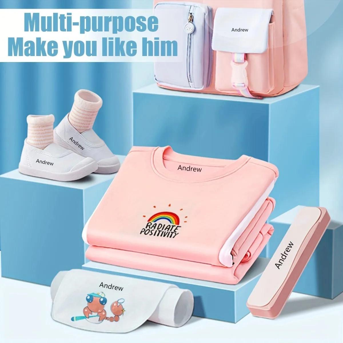 Customized children's name stamp,personalized waterproof stamp for clothing,Men's and women's personalized ink pad stamps