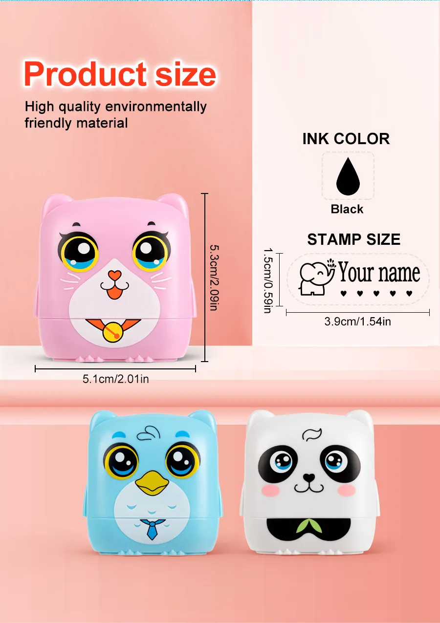 Customized Name Stamp for Kids - Reusable Waterproof Seal with Black Ink, Personalized Kindergarten Gift for Students & Toddlers