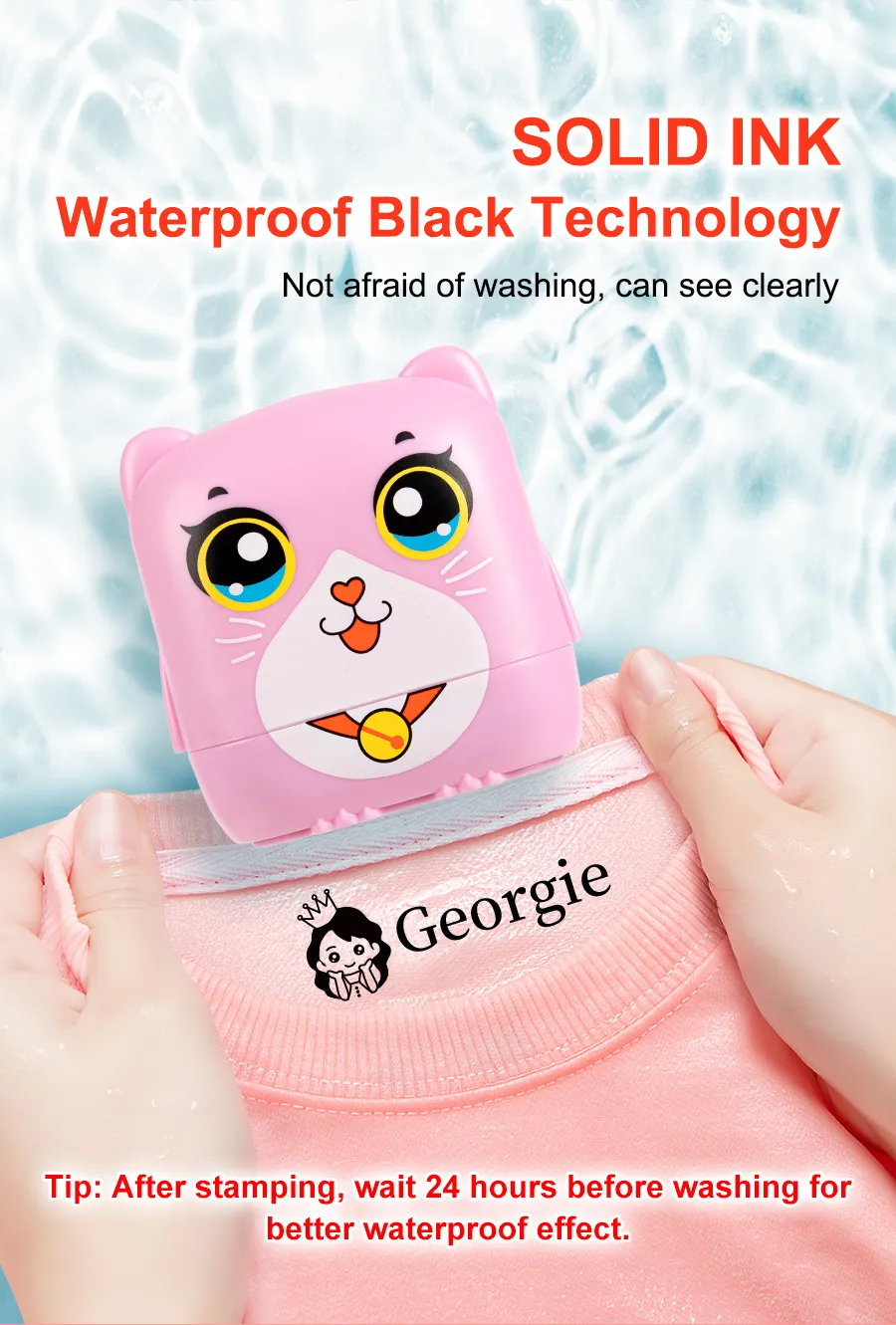 Customized Name Stamp for Kids - Reusable Waterproof Seal with Black Ink, Personalized Kindergarten Gift for Students & Toddlers