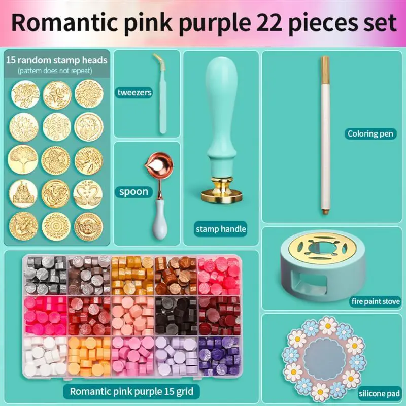 Wax Seal Stamp Set Lacquered Stamp Sealing Wax Kit DIY Craft Supplies Scrapbooking Wedding Invitation Decorative Sealing Wax Set