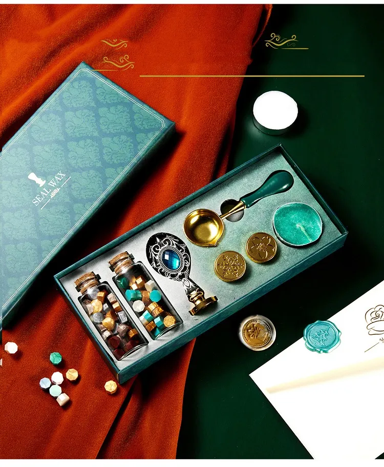 Wax Seal Stamp Set Vintage Kit Luxury Wedding Invitation Postcard Sealing Wax Beads Seal Stamp Melting Gift Packing Box HCS001