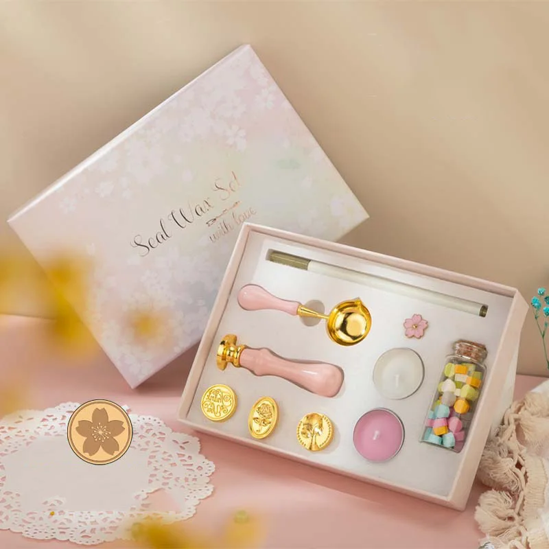 Wax Seal Stamp Set Vintage Kit Luxury Wedding Invitation Postcard Sealing Wax Beads Seal Stamp Melting Gift Packing Box HCS001