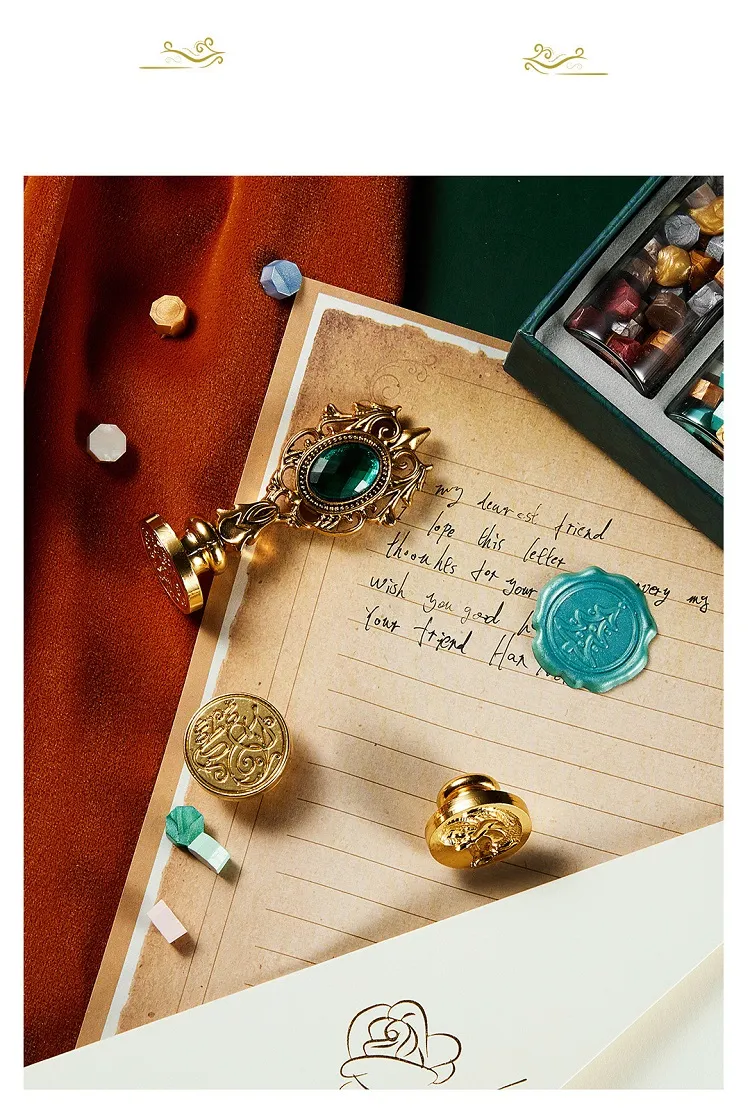 Wax Seal Stamp Set Vintage Kit Luxury Wedding Invitation Postcard Sealing Wax Beads Seal Stamp Melting Gift Packing Box HCS001