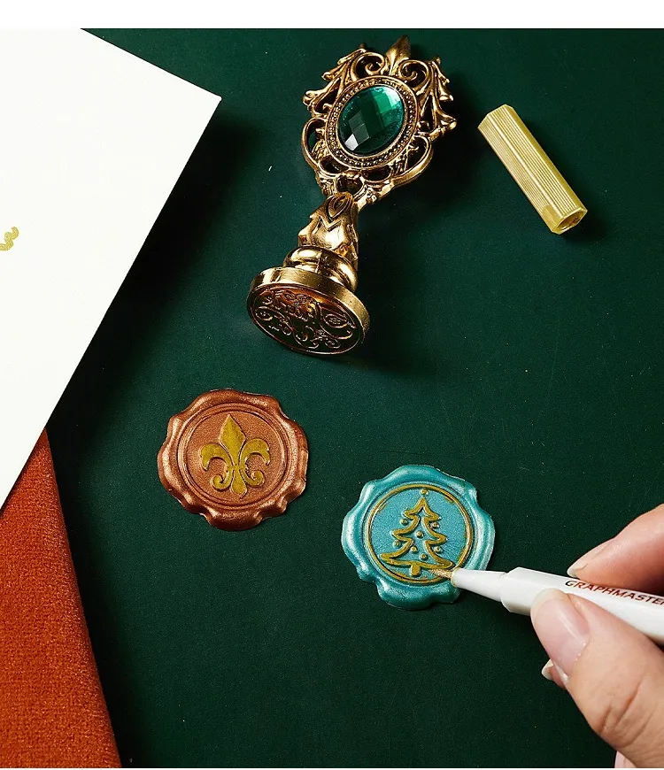 Wax Seal Stamp Set Vintage Kit Luxury Wedding Invitation Postcard Sealing Wax Beads Seal Stamp Melting Gift Packing Box HCS001