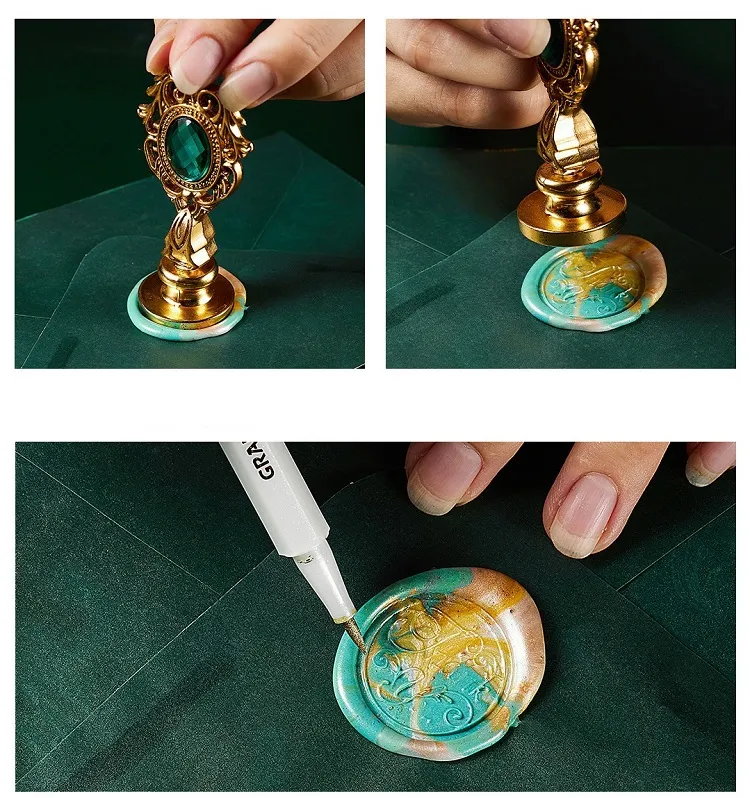 Wax Seal Stamp Set Vintage Kit Luxury Wedding Invitation Postcard Sealing Wax Beads Seal Stamp Melting Gift Packing Box HCS001