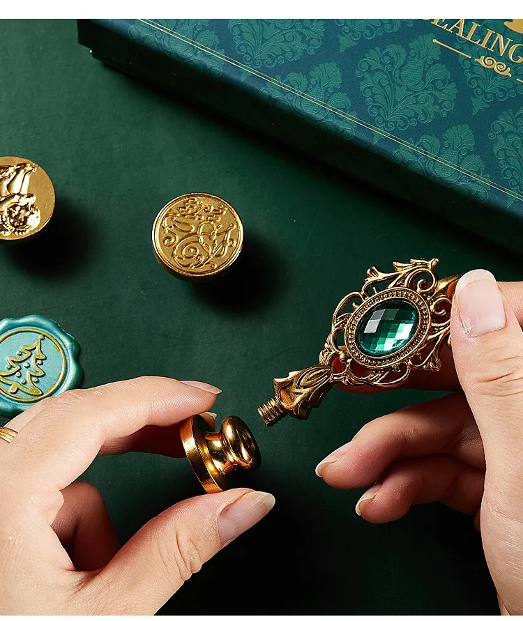 Wax Seal Stamp Set Vintage Kit Luxury Wedding Invitation Postcard Sealing Wax Beads Seal Stamp Melting Gift Packing Box HCS001