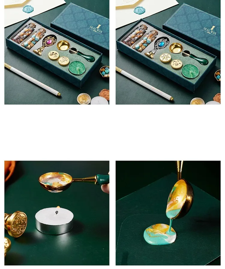 Wax Seal Stamp Set Vintage Kit Luxury Wedding Invitation Postcard Sealing Wax Beads Seal Stamp Melting Gift Packing Box HCS001