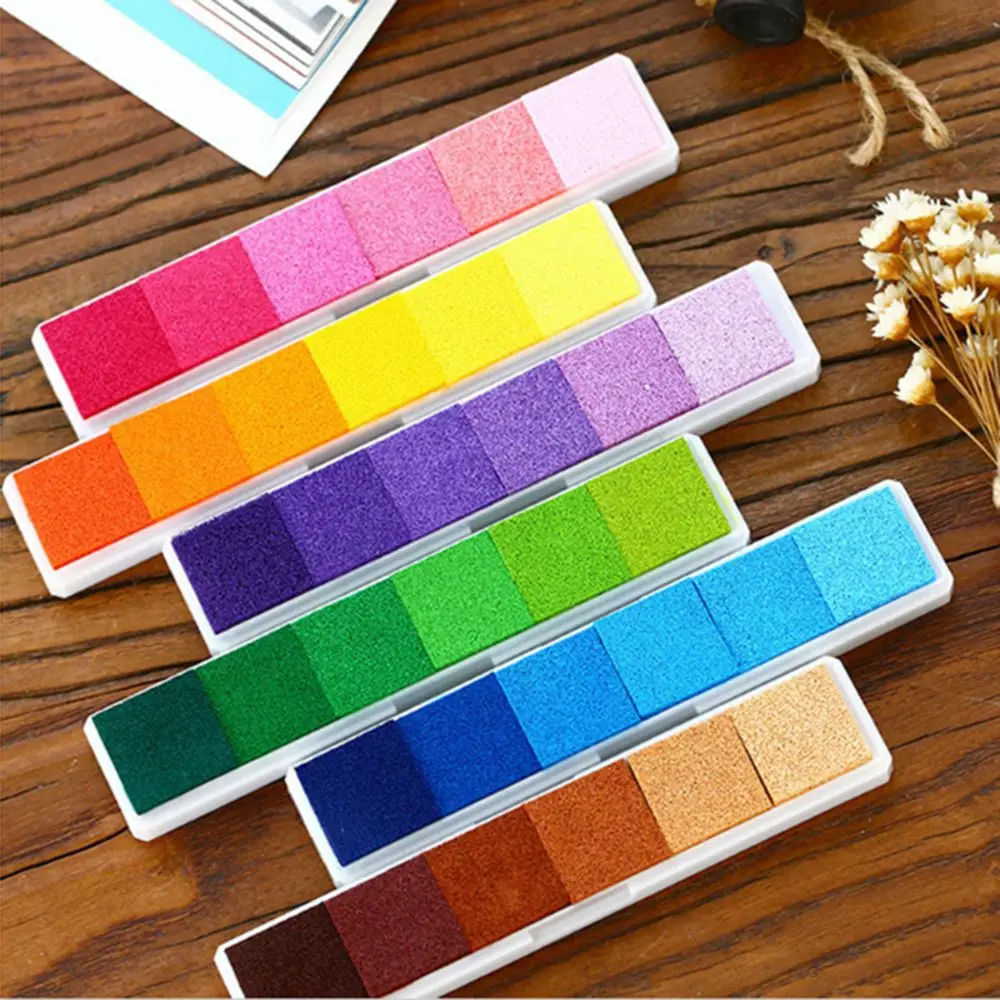 Hot Sale Colorful Non-Toxic Gradient Color Ink Pad Rubber Stamp Oil Based Finger Print Nice Inkpad Kids Toys For Rubber Stamp