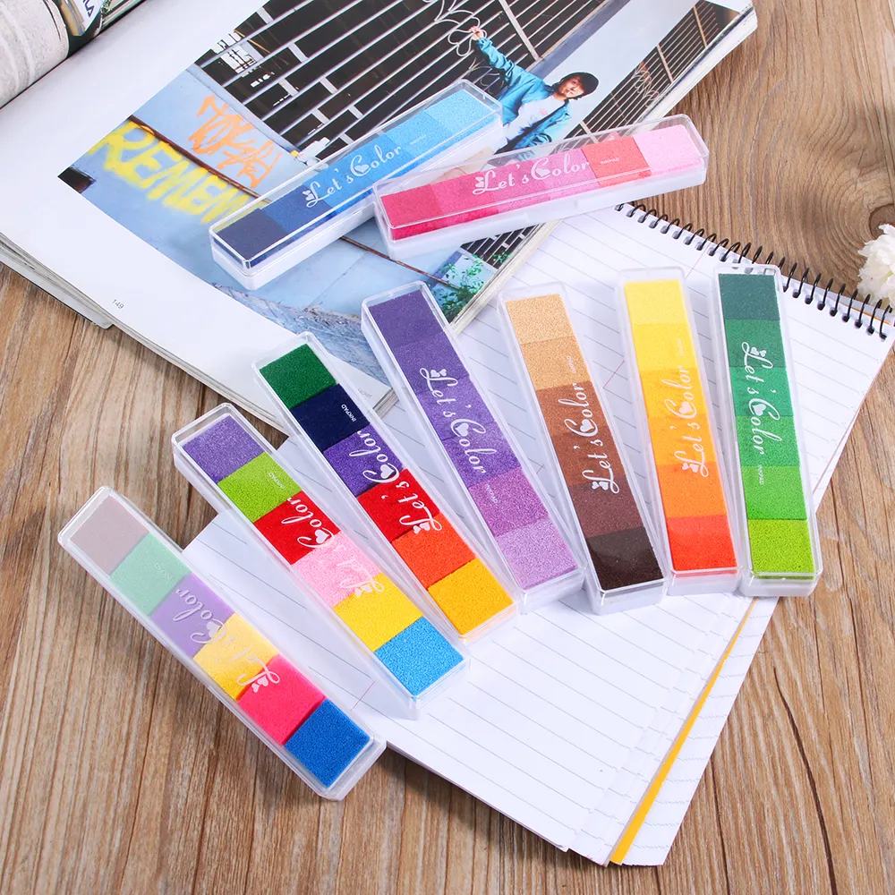 Hot Sale Colorful Non-Toxic Gradient Color Ink Pad Rubber Stamp Oil Based Finger Print Nice Inkpad Kids Toys For Rubber Stamp
