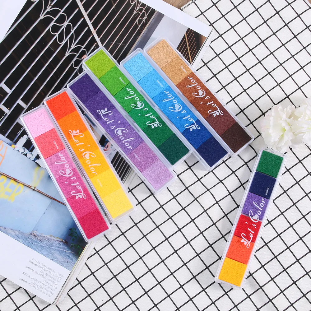 Hot Sale Colorful Non-Toxic Gradient Color Ink Pad Rubber Stamp Oil Based Finger Print Nice Inkpad Kids Toys For Rubber Stamp