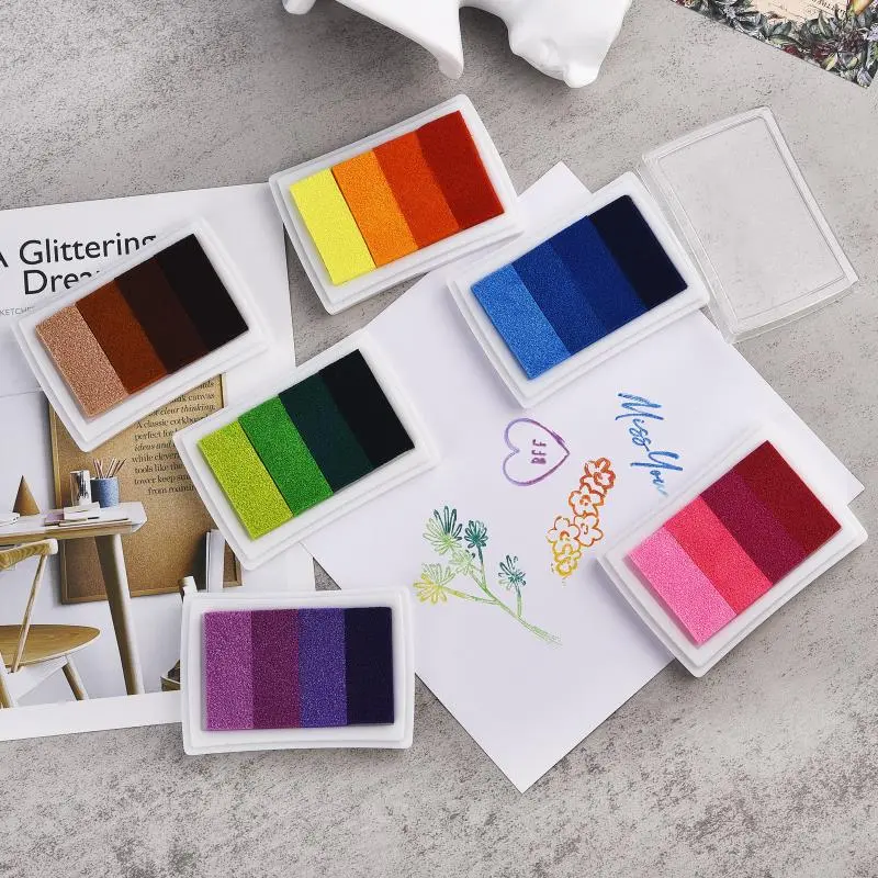 1 Piece Creative Stationery Four-Color Gradient Ink Pad DIY Finger Print Painting Seal Stamp Ink Pad