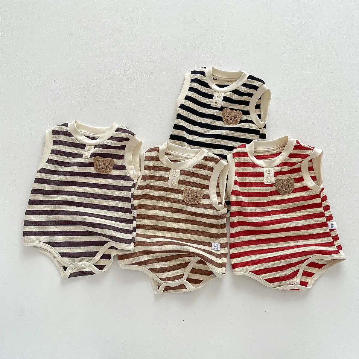 New 2024 Summer Sleeveless Knit Bodysuits Infant Baby Girls Boys One-pieces Kids Newborn Clothes- Ideal for Outdoor Activities
