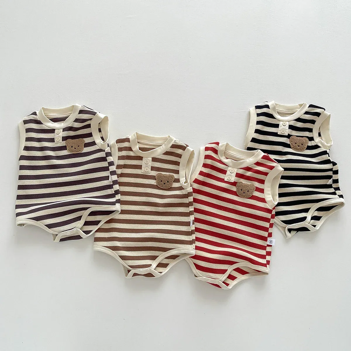 New 2024 Summer Sleeveless Knit Bodysuits Infant Baby Girls Boys One-pieces Kids Newborn Clothes- Ideal for Outdoor Activities