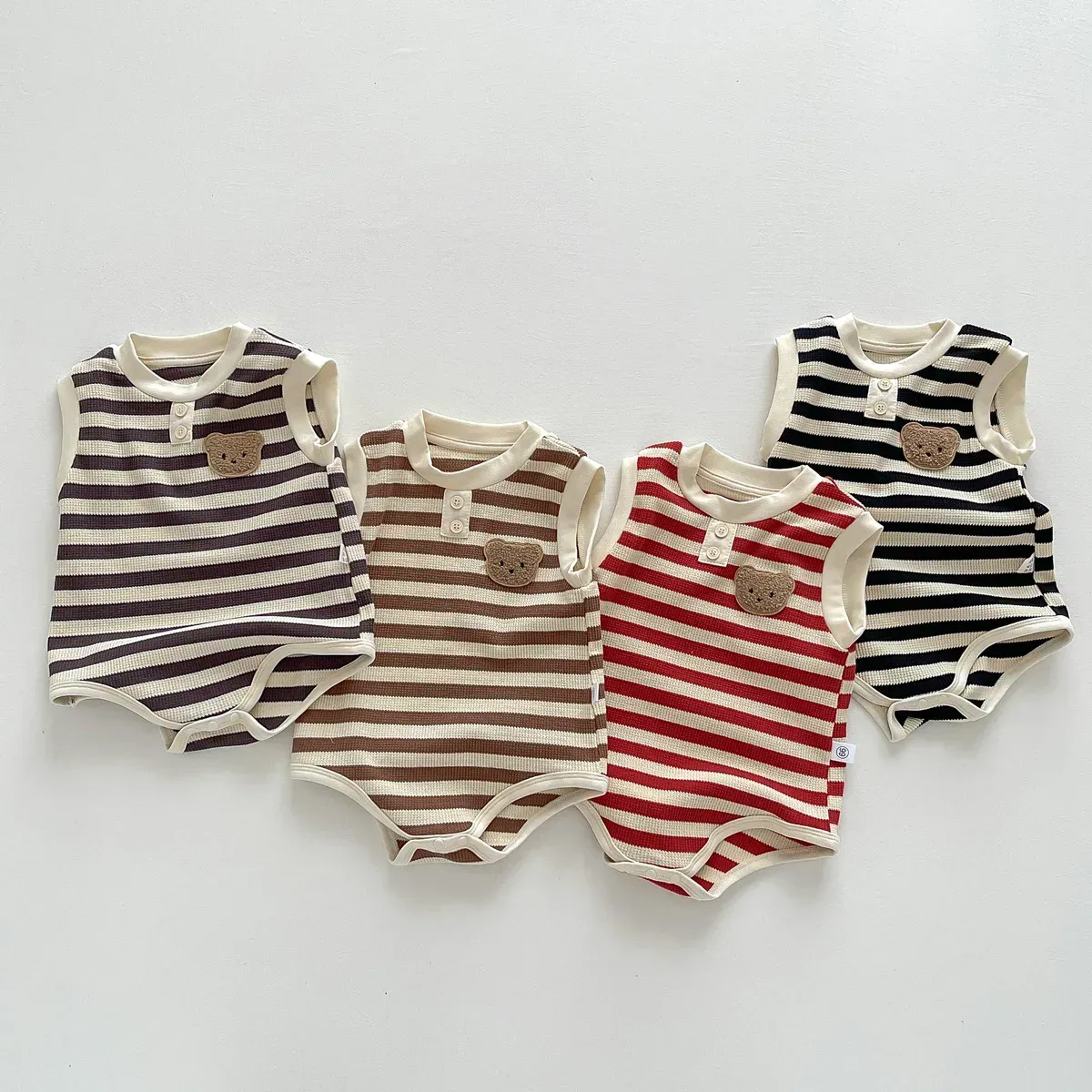 New 2024 Summer Sleeveless Knit Bodysuits Infant Baby Girls Boys One-pieces Kids Newborn Clothes- Ideal for Outdoor Activities