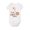 Personalized Baby Romper Safari Animal with Name Bodysuit Newborn Wild One Jumpsuit Outfit Baby Girls Clothes Infant Shower Gift