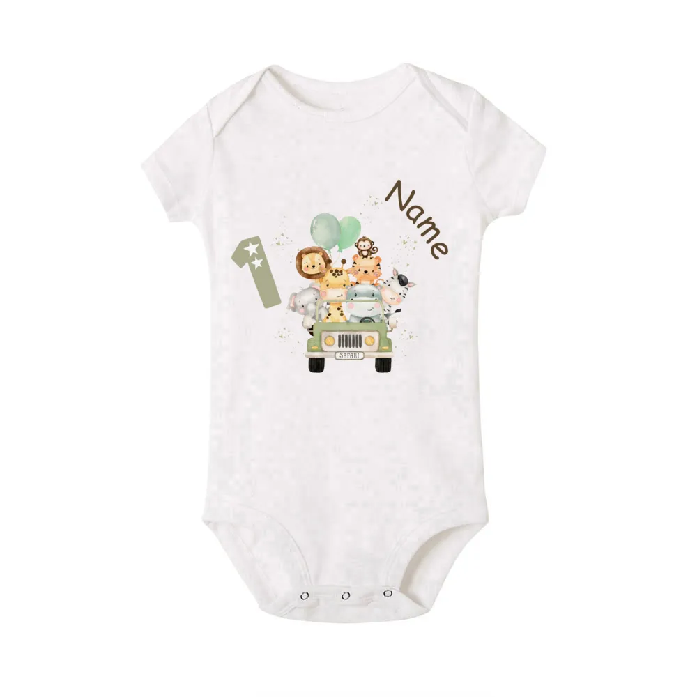 Personalized Baby Romper Safari Animal with Name Bodysuit Newborn Wild One Jumpsuit Outfit Baby Girls Clothes Infant Shower Gift