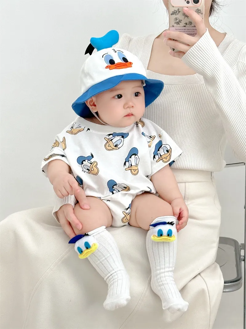Donald Duck Bodysuits One-Pieces Baby Clothes 0-2 Years Old Cartoon Style Loose Wrap Ass Crawling Suit K594-1