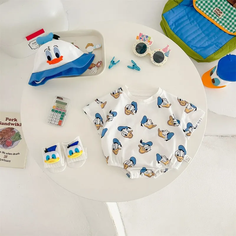 Donald Duck Bodysuits One-Pieces Baby Clothes 0-2 Years Old Cartoon Style Loose Wrap Ass Crawling Suit K594-1